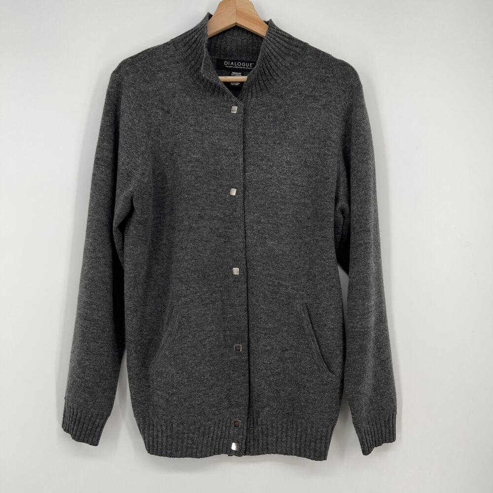 Vintage Dialogue Merino Wool Blend Cardigan Sweater Mens Medium Gray Funnel Neck